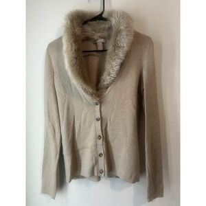 Banana Republic Cashmere Blend Button Front Cardigan‎ Faux Fur Collar Size Small